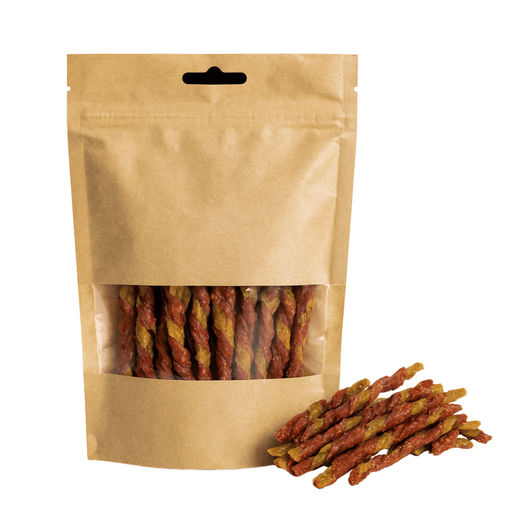 Natürliche Hundesnacks Entenbrust mit Kohlrabi – luftgetrocknete Kaustangen ohne Rohhaut in transparenter Verpackung