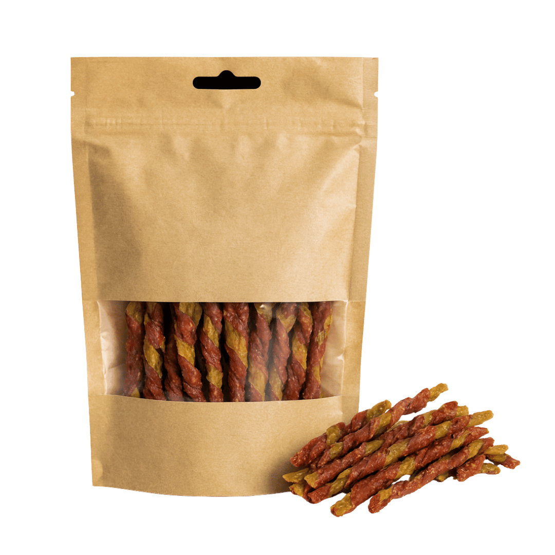 Natürliche Hundesnacks Entenbrust mit Kohlrabi – luftgetrocknete Kaustangen ohne Rohhaut in transparenter Verpackung