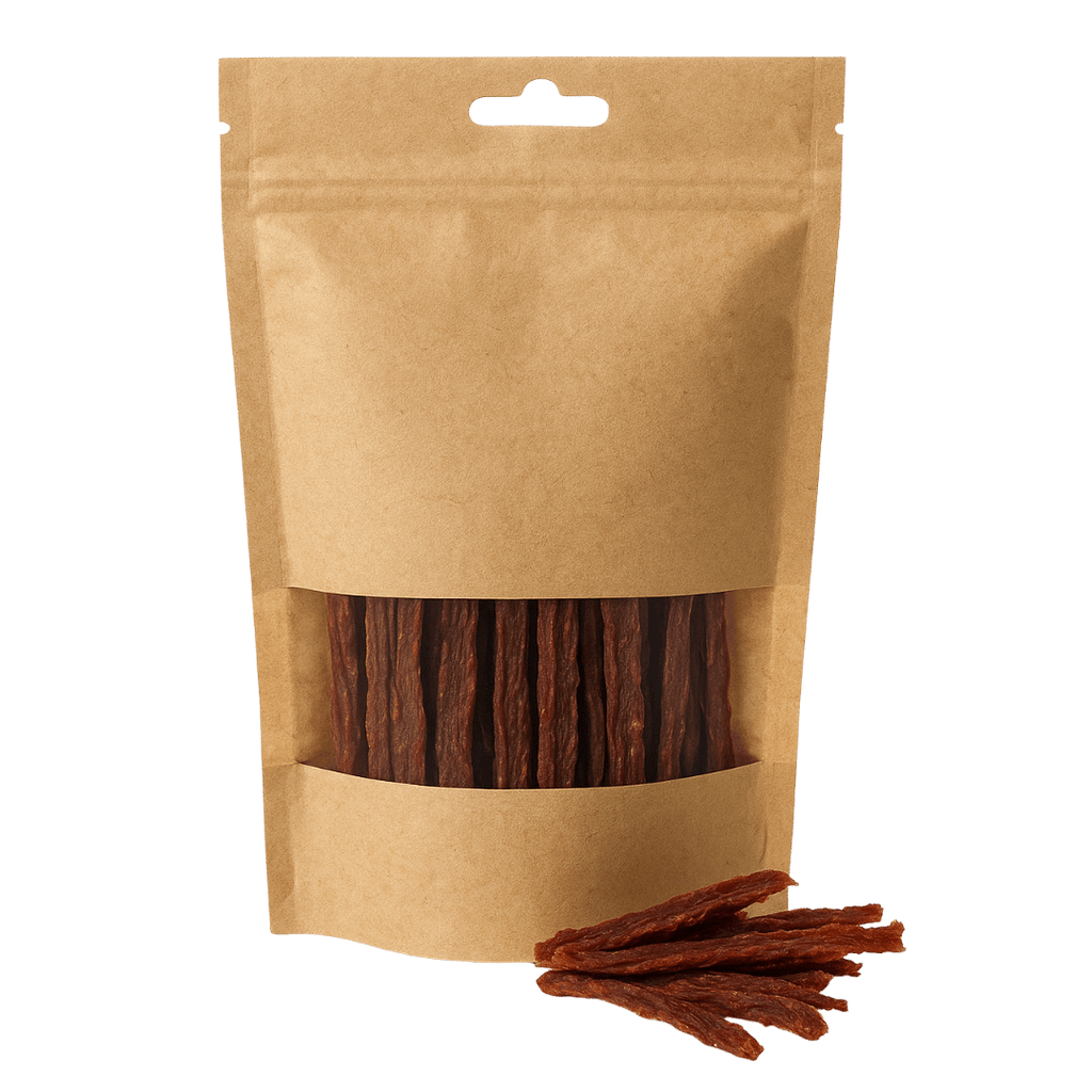 Natürliche Entenbrust Streifen Hundesnack im Kraftpapierbeutel – schonend getrocknetes Singleprotein-Leckerli