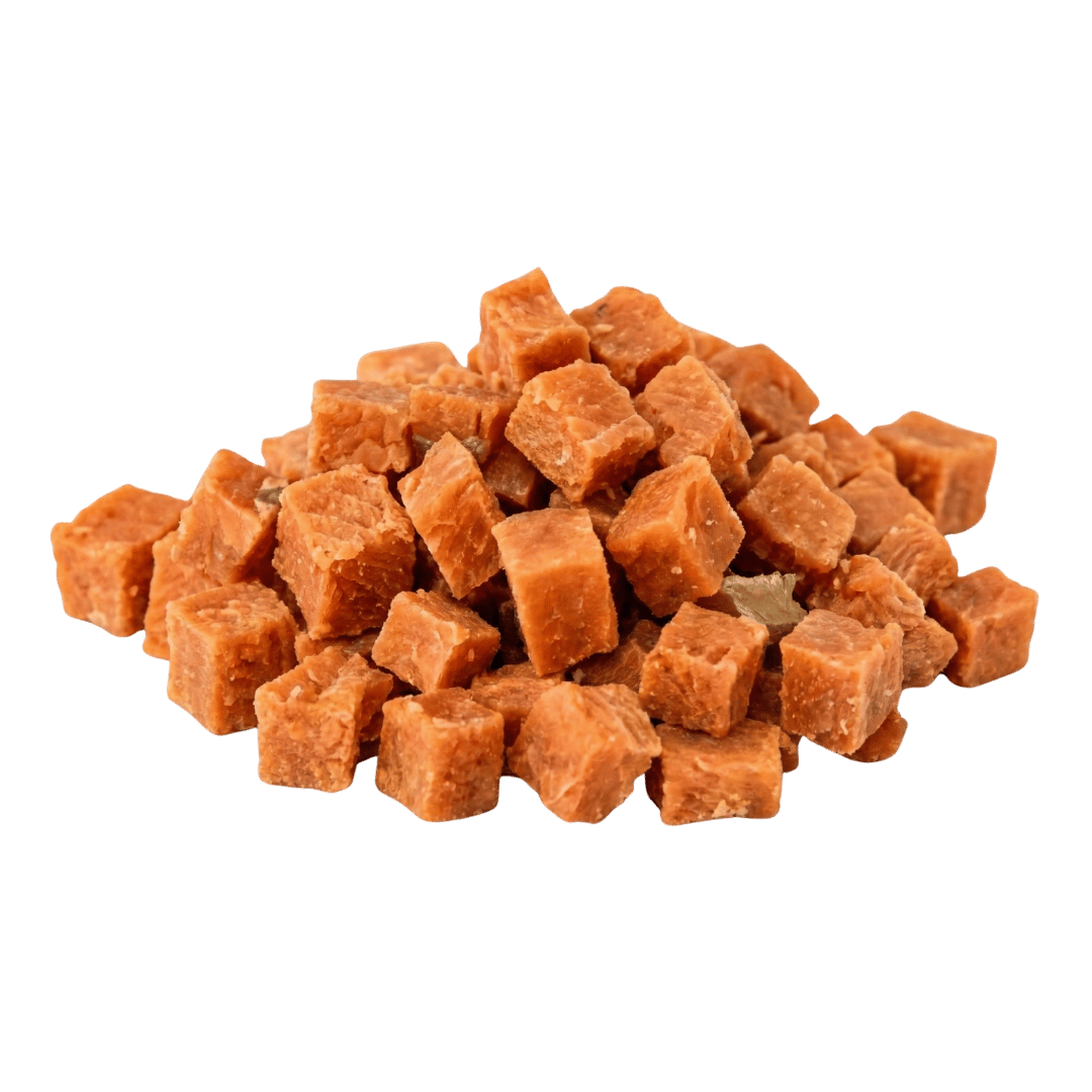 Lachs Würfel für Hunde – luftgetrocknete Lachshäppchen in Würfelform als natürlicher Monoprotein-Snack